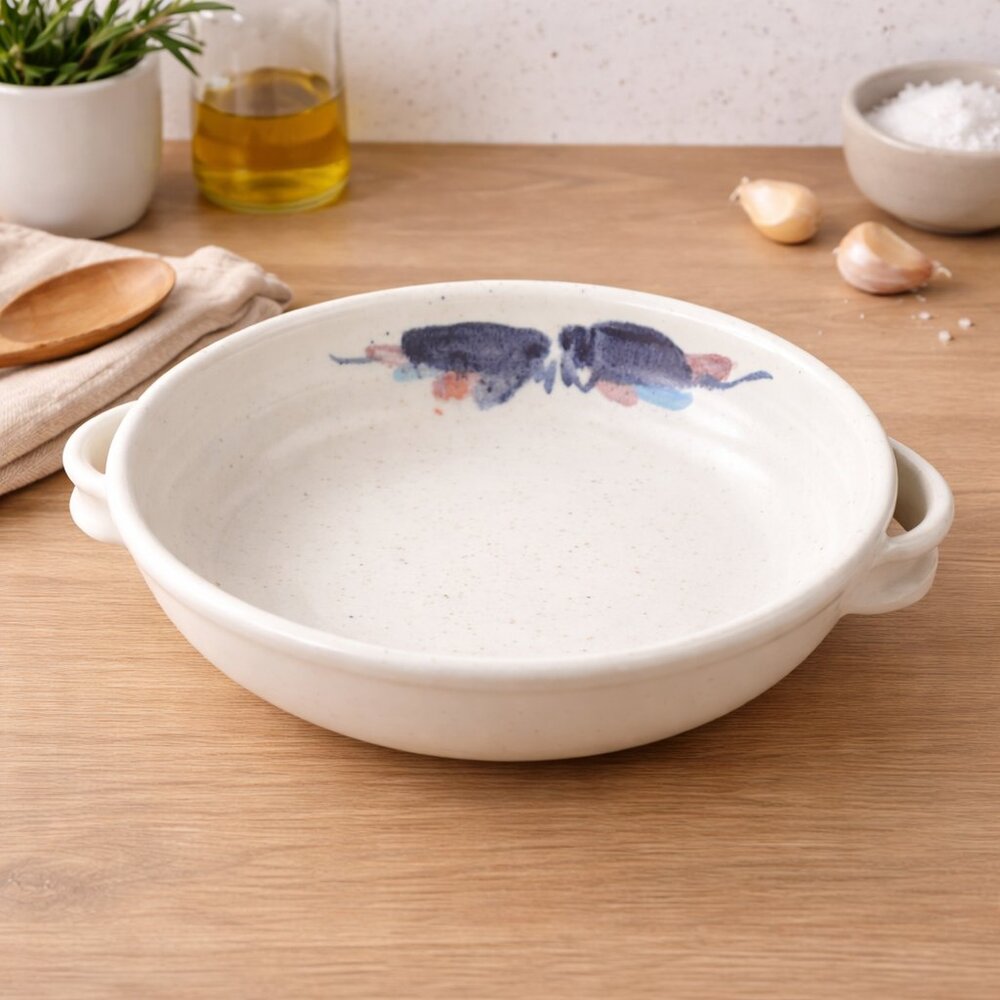 Vintage Studio Pottery Serving Bowl, Artisan Handmade White Ceramic Dish